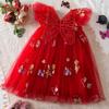 Korean Style Girl Dress With Embroidered Flowers And Tulle For Toddler Girls