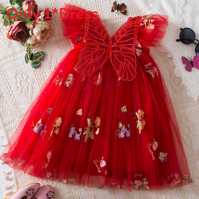 Korean Style Girl Dress With Embroidered Flowers And Tulle For Toddler Girls