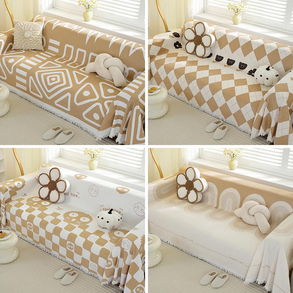 Chenille Boho Style Sofa Towel Dust-proof All-Season Universal for Living Room Camping Picnic Large Blanket Leisure Beach Towel