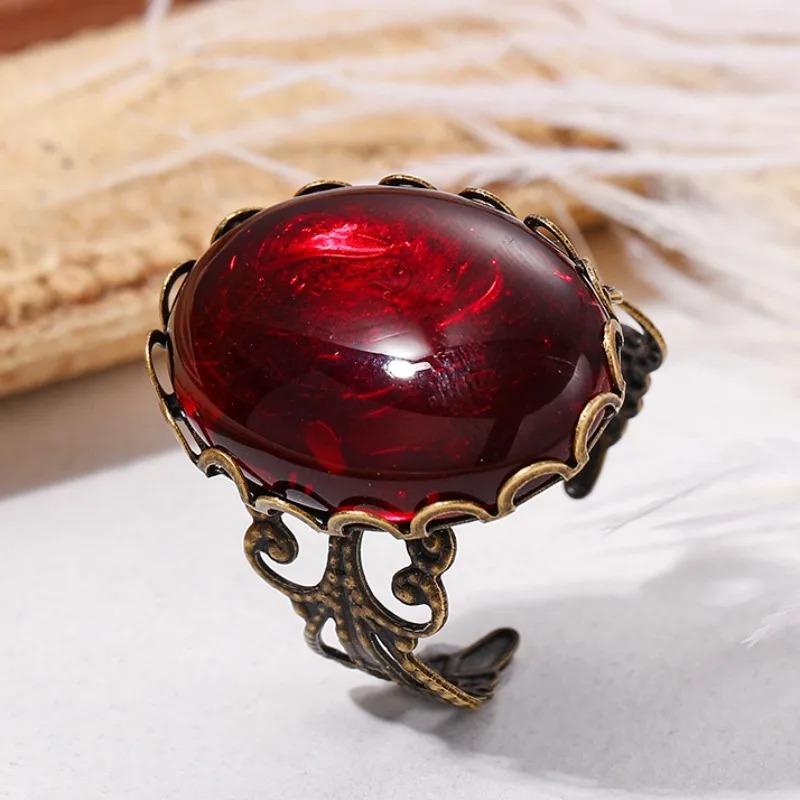 New Gothic Vampire Red Crystal Open Rings for Woman Girls Mystery Witch Jewelry Accessories  Black Ring Party Gifts