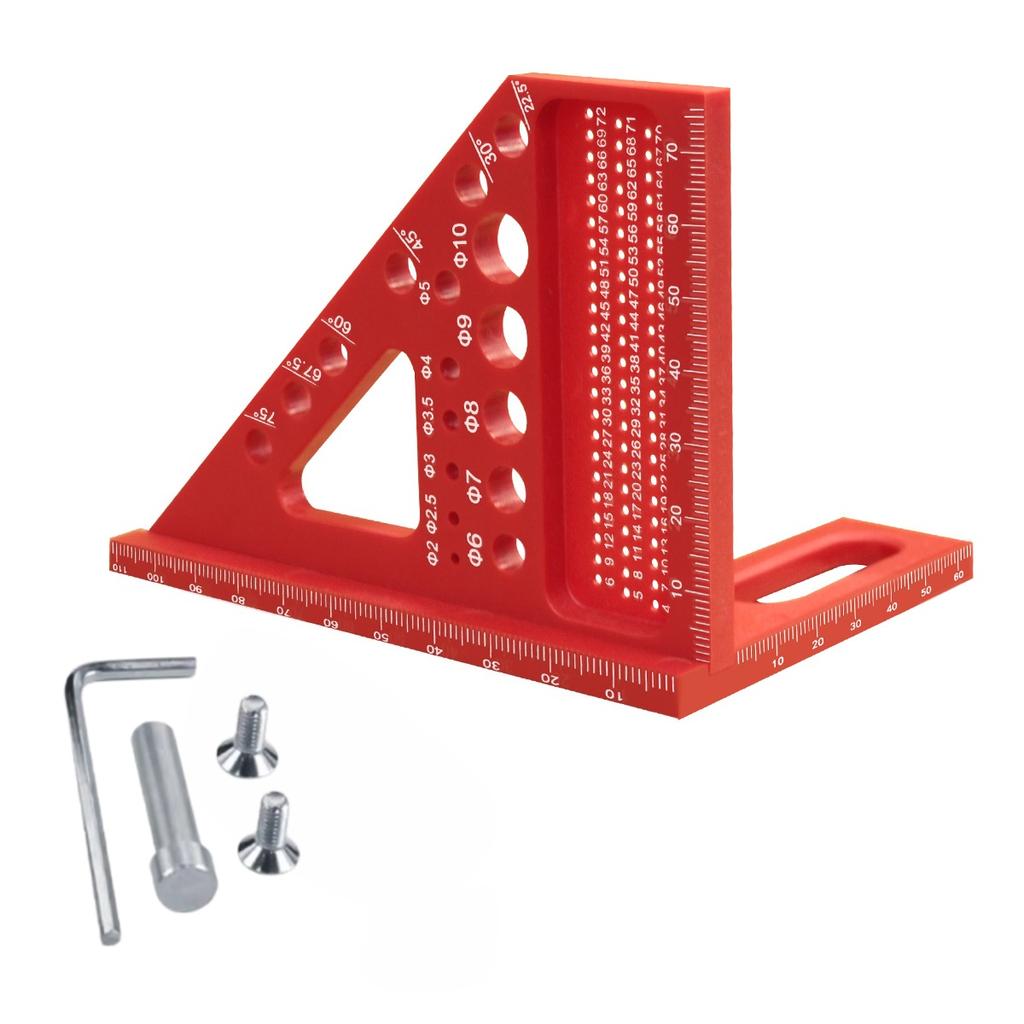 Precision Carpenter Square & Hole Scribing Ruler | 22.5-75° Measuring Tool with Angle Pin, Plastic Material