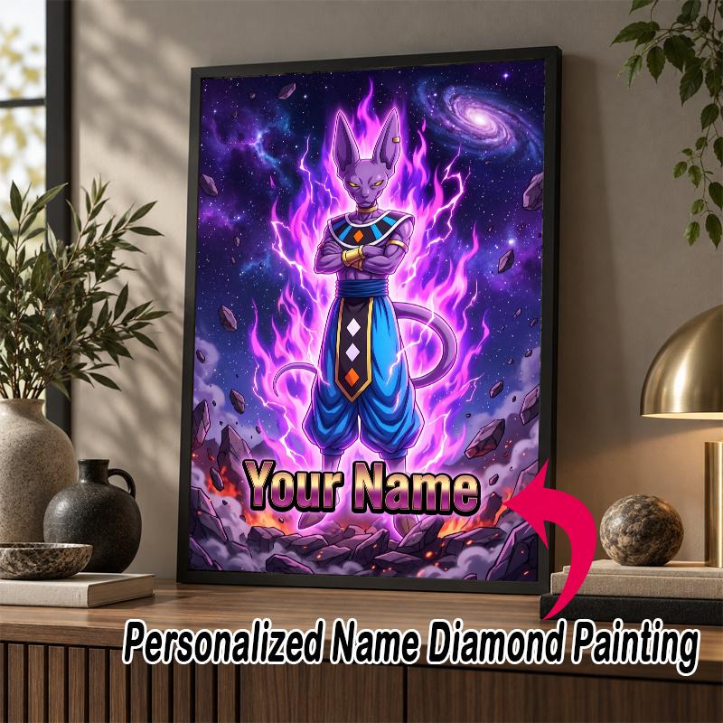 Personalized Beerus Diamond Art Custom Name 5D Diamond Painting Full Drill DIY Craft