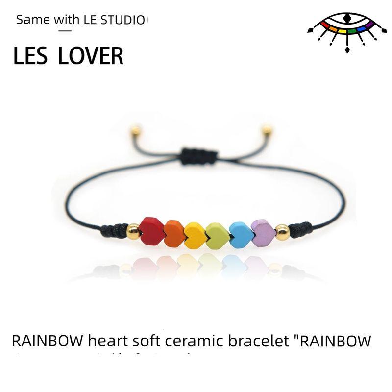 

[Tongle Studio Tongle] Радужное украшение Сердце любви Простота Секретный код Стильный браслет из железа и гальки Наручный шнурок One