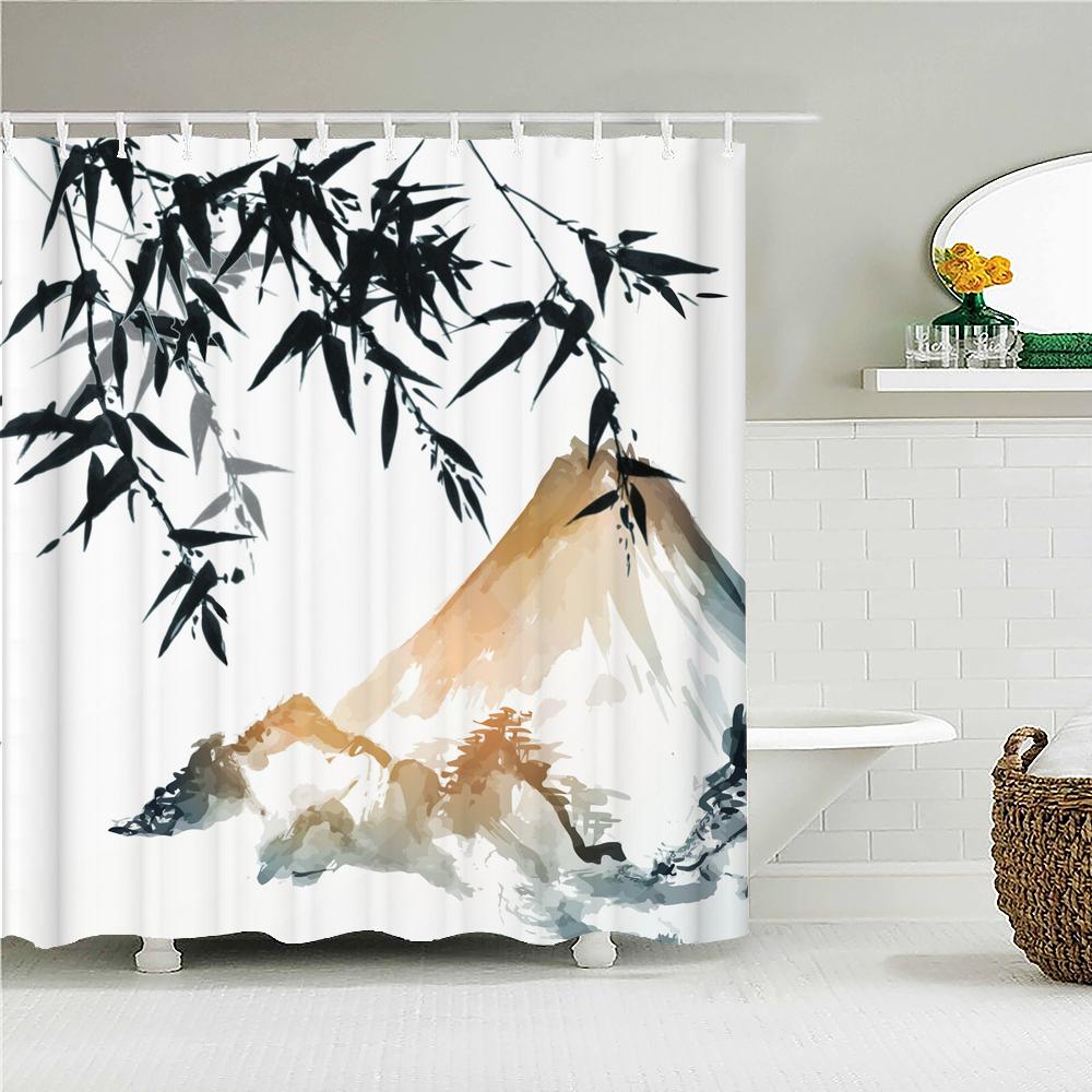 Waterproof Polyester Fabric Shower Curtain Japanese-style Waves Samurai Landscape 3d Printing Bathroom Decor Shower Curtains