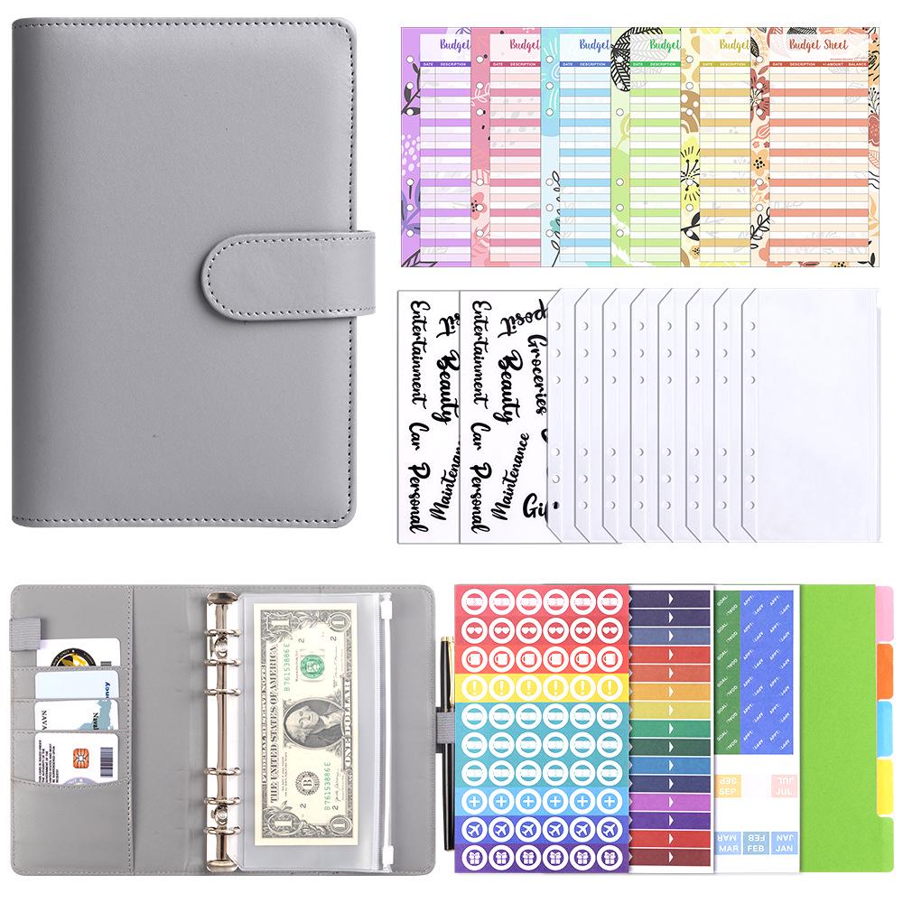 A6 Macaron PU Leather Zipper Budget Notebook with Detachable Loose-Leaf Pages