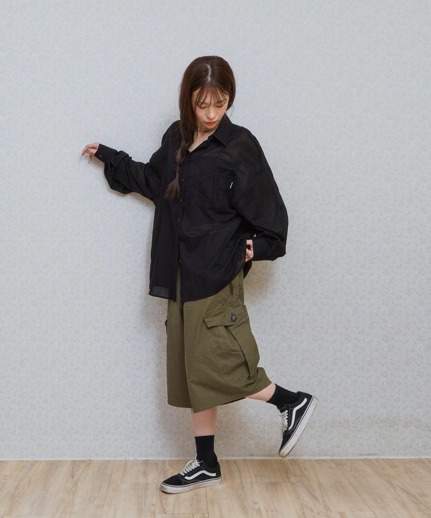 KIJIKO Ke206. Shirring Pocket Overfit Shirt Black