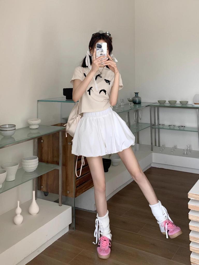 Women's High-Waist Lantern Culotte Shorts - Summer Tulip Skirt Pants, Black/White