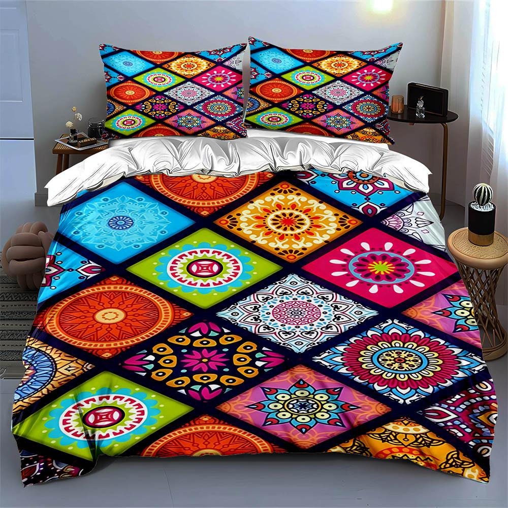 Colorful Geometric Mandalas Bedding Duvet Cover Sets Duvet Covers Pillowcases Gifts (1 * Duvet Cover 2 * Pillowcases, Without Duvet Insert)