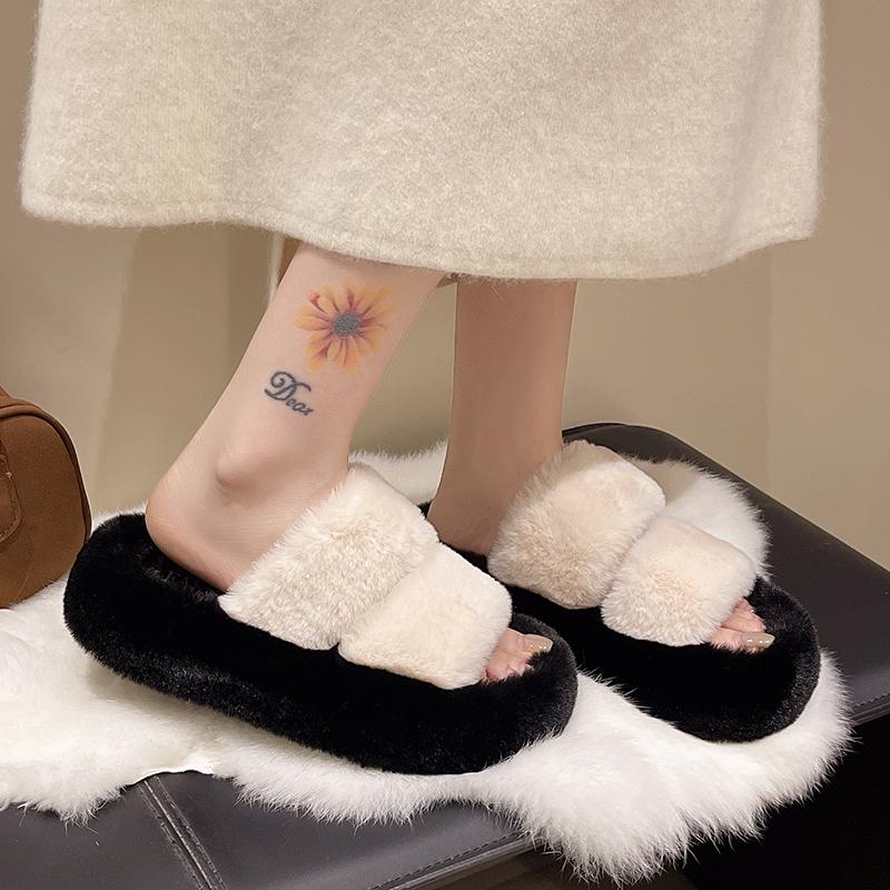 Women's Fuzzy Open-Toe Slippers Spring&Fall- Plush House Slides for Indoor, Cozy Non-Slip Bedroom Shoes for Ladies& Couples