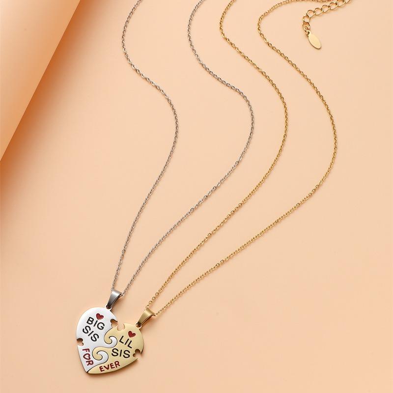 Stainless Steel Heart Shaped Best Friends Sisters Split Two Piece Pendant Necklace