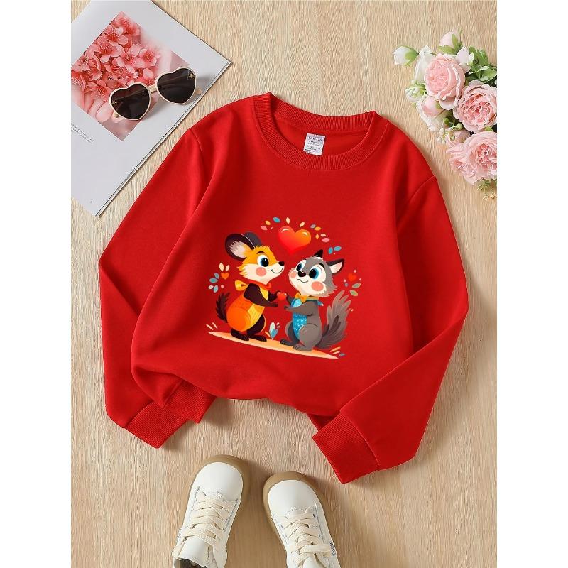 Unisex Crewneck Sweatshirt - Cute Animals Love Heart Pattern Print Machine Washable, Spring And Autumn,Sportswear And Casual Wear,Soft And Comfortable