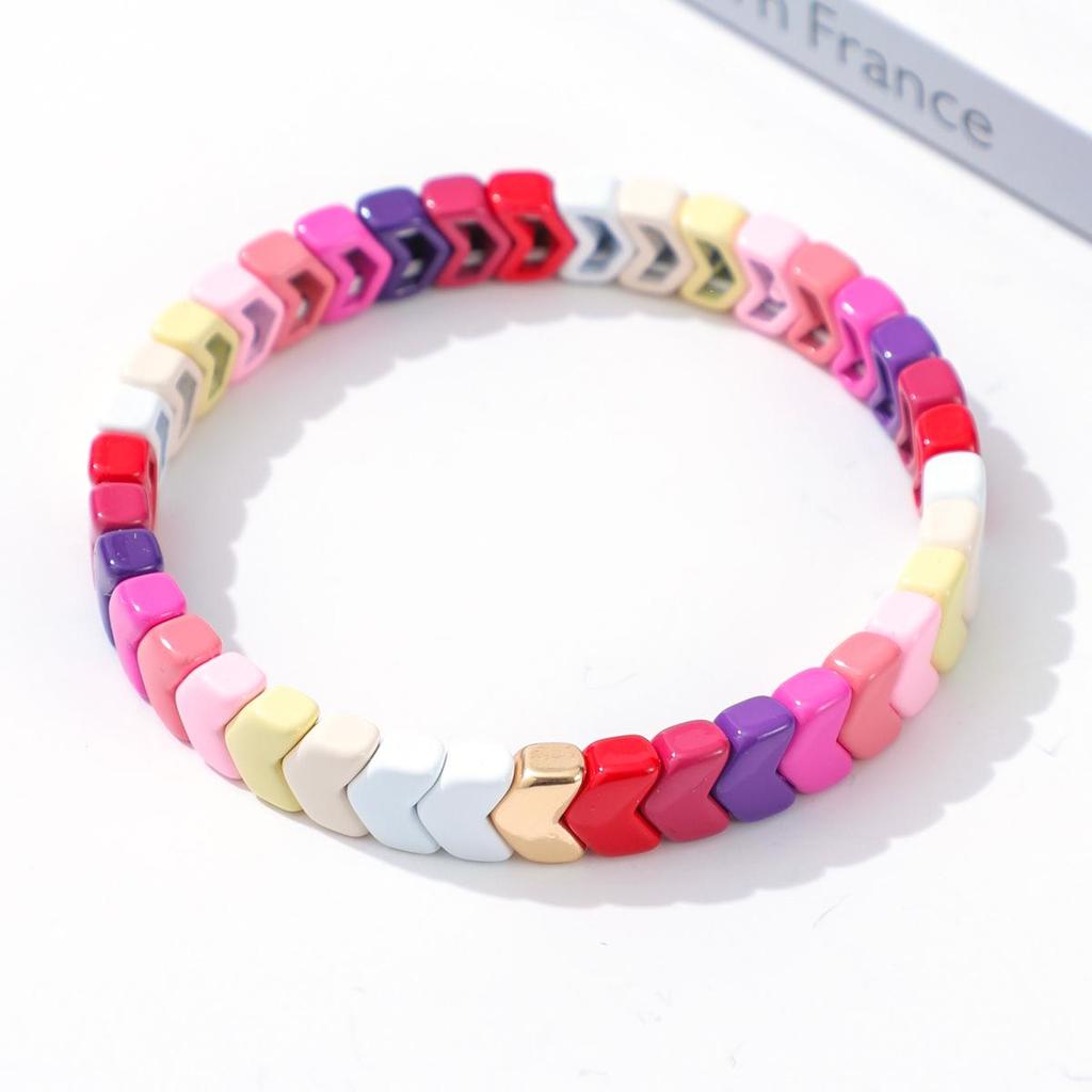 Trendy Gradient Rainbow Enamel Bracelet with Geometric Arrow Design for Women