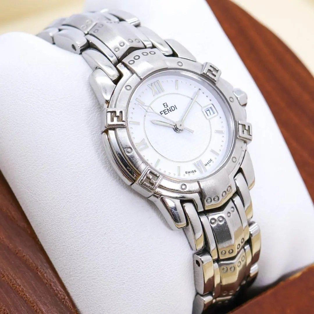 Used Working FENDI watch 3500L date silver ladies 3535
