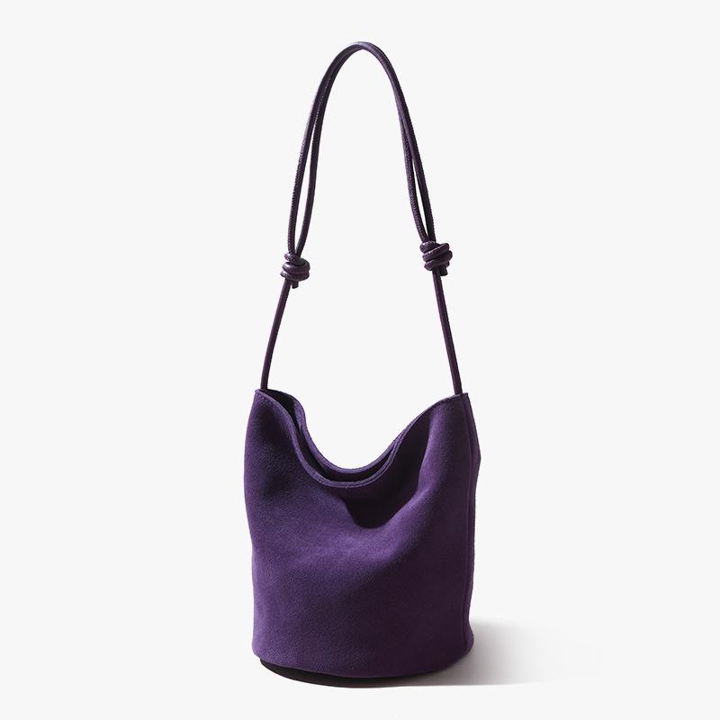 High-Mercerized Matte Cowhide Drawstring Bucket Bag - Retro Commuter Style Genuine Leather Women's Handbag with Large Capacity