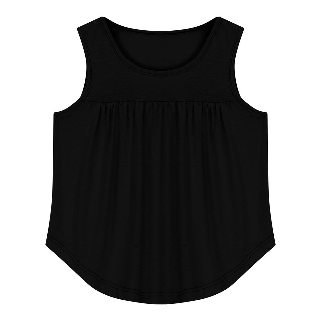 Children's Round Neck Casual Solid Color Sleeveless Pleated T-shirt Top