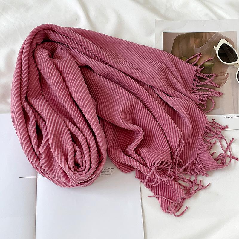 Solid Color Scarf Imitation Cashmere Scarf Winter Thickened Warm Multi-Color Scarf Women'S Long Fringed Shawl