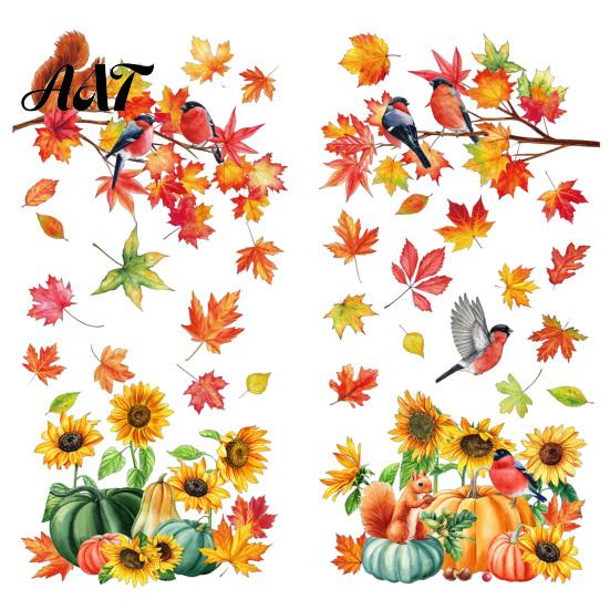 Klassenzimmer Herbst-Thema Dekorationen Herbsternte Fensteraufkleber, Sonnenblume Ahornblatt Kürbis Vogel Statische Klebefolien, Innen-Feiertagsdekorationen Wiederverwendbar
