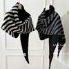Colorblock Striped Simple Knitted Large Triangle Shawl for Women Versatile Spring and Autumn Neck Protector  Warm Neck Scarf Outer Wear