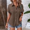 Womens Button Down Shirts Short Sleeve Casual Collared Shirt Loose Blouses Solid Color Tops With Pocket