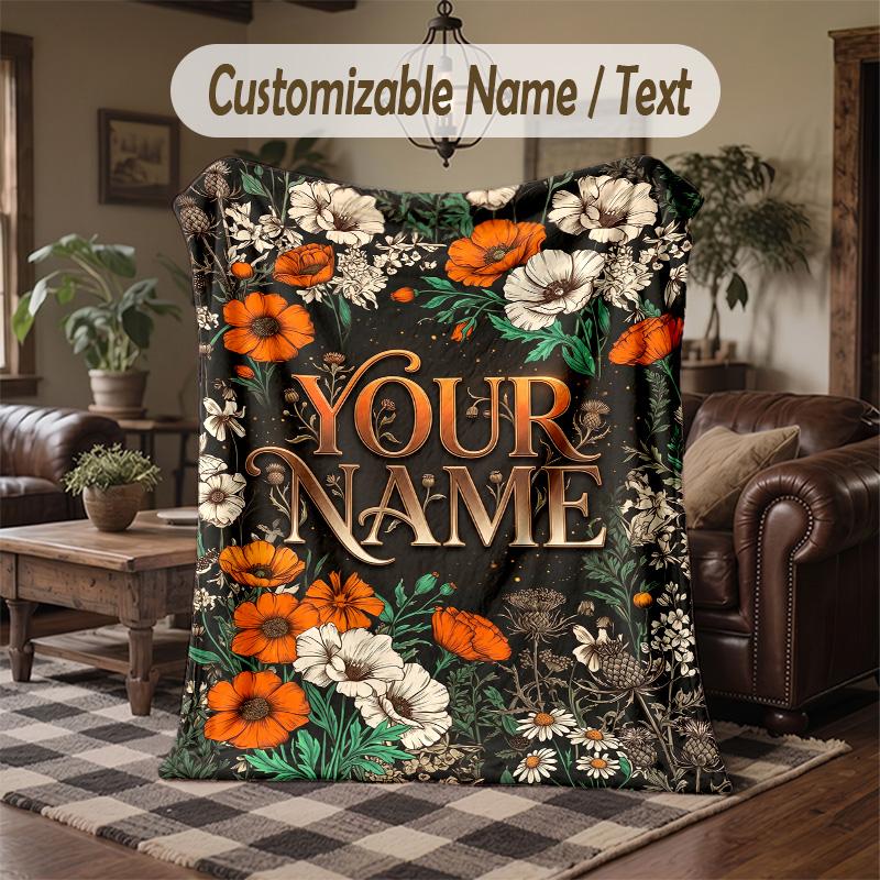 Floral Artwork 26 Theme Throw Blanket Custom Name Text Personalized Blanket Soft Cozy Blanket for Home Sofa Bed