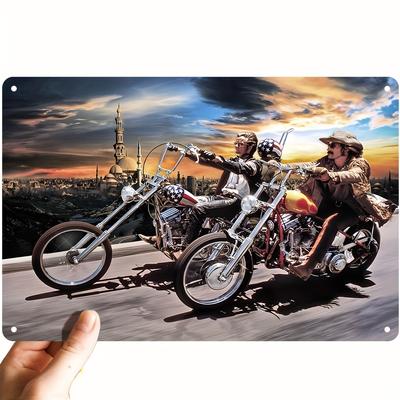 Vintage Aluminium Metallschild Retro Kunstposter mit klassischer Motorradszene für Restaurants Bars Cafés Langlebiges Blech Wandde