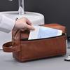 Men Leather Travel Business Shaving Cosmetic Bag Strorage Portable Toiletry Bag Large Capacity Organizer Handheld Wash Bag