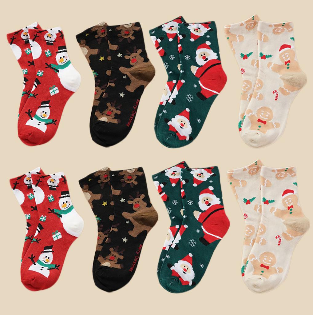 8 Pairs/Set Cute Christmas Socks Cotton Breathable Fashoin Funny Middle Tube Sock Comfortable Casual Warm Winter Gift Socks