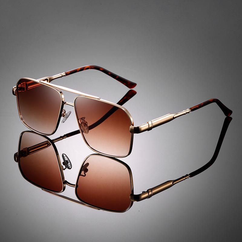 Men s Trendy Square Sunglasses: Metal Double-Bridge, Anti-Glare Driving Sun Protection (Model M5238)