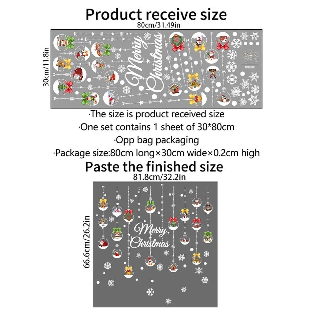 Hanging Christmas Balls Decoration Decals Door Window Removable Self Adhesive Wall Stickers Santa Elk Merry Christmas Wallpaper