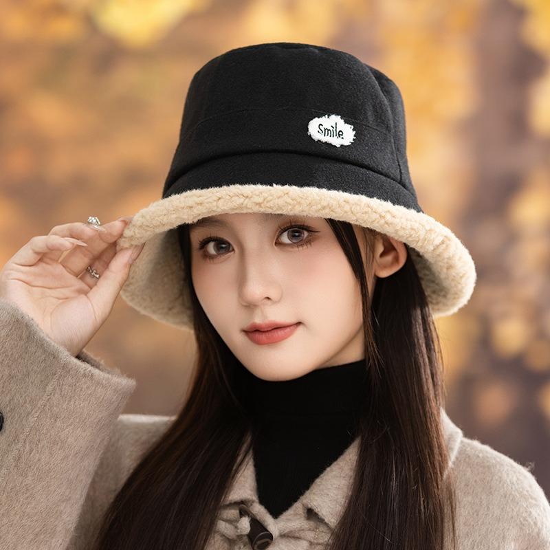 Winter hat women's velvet bucket hat large brim showing face small bucket hat cold and warm temperament basin hat