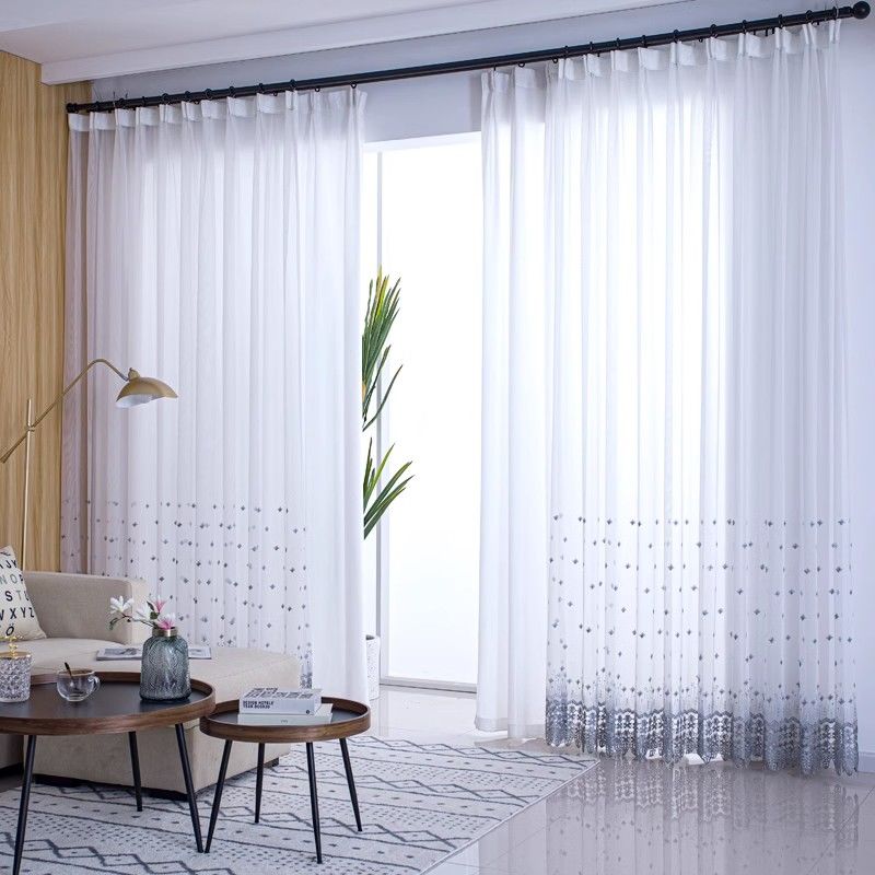 Nordischer Stickerei-Gaze-Vorhang, weißes Garn, transparentes Balkongarn, Wohnzimmer, Schlafzimmer, Erkerfenster, Stickerei, Fenstergitter