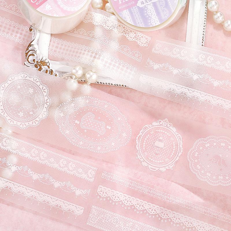 40mm * 3m Waltz Of Lace Series Kawaii Ins Flash Sand Die Cutting Tape DIY Journal Scrapbook Aesthetic Stationery Sticker