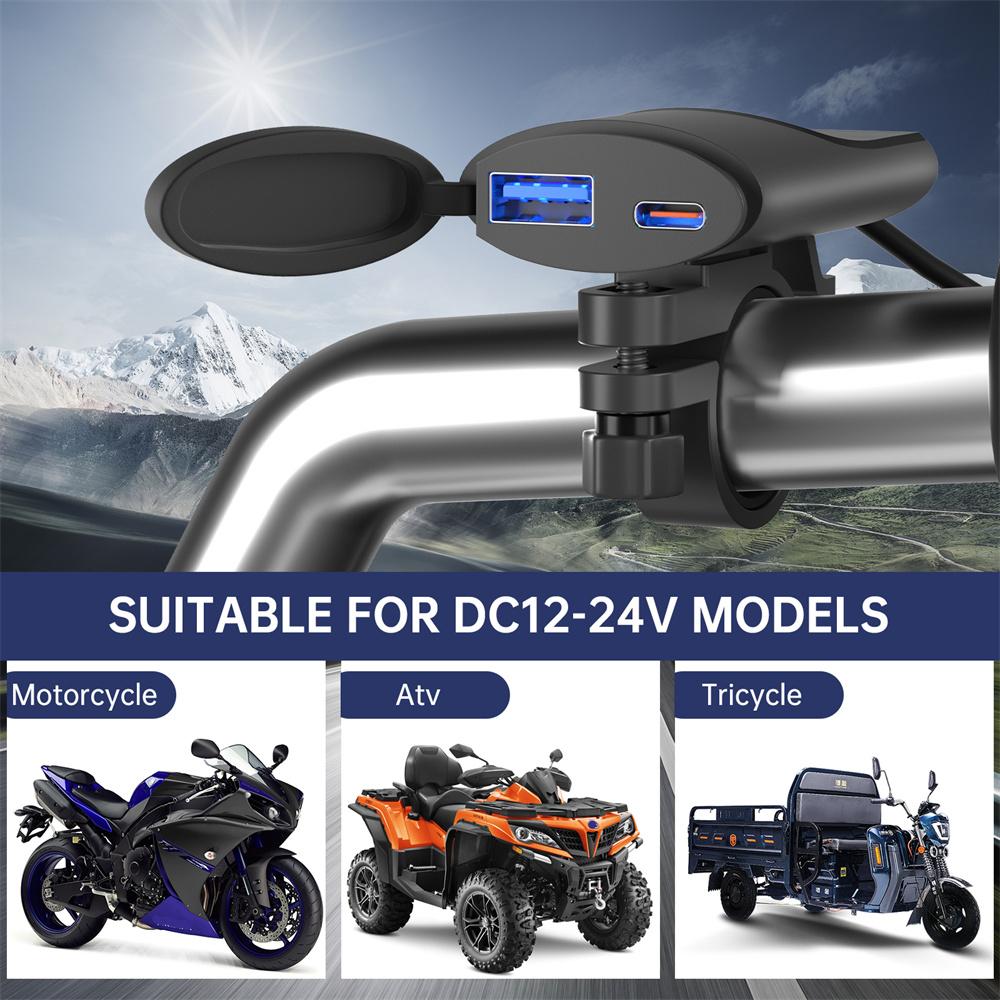 Motorcycle Charger 30W USB-C & 18W USB-A Dual Ports Phone Fast Charging Adapter