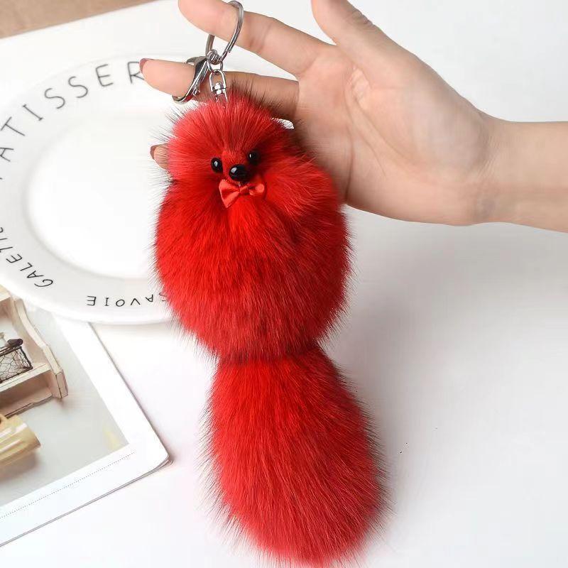 

Cute Fox Car Keychain Pendant Plush Fur Doll Bag Hanging Decoration Gift красный