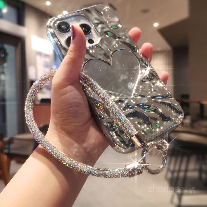 Neues Voll-Diamant-Handy-Lanyard, leichter Luxus-Stil, kurze Kette, zum Halten in der Hand, Handgelenk-Hänger, Blitz-Diamant mit Metallclip, Universal