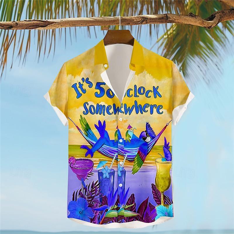 

Мужская летняя гавайская рубашка с буквенным принтом и попугаем, Алоха, с коротким рукавом, с отложным воротником, для отпуска, гавайский курорт 3XL