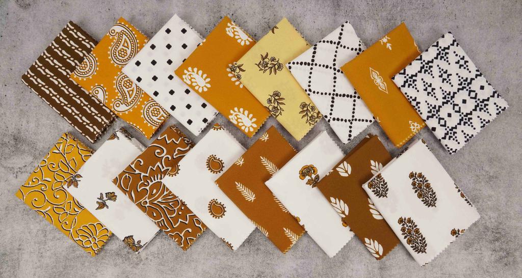 Soimoi 16 Pc Fat Quarter Bundle,  Block  Print 18"x 22"  DIY Patchwork-  100   Cotton  Pre-Cut Quilting Fabric White, Brown,