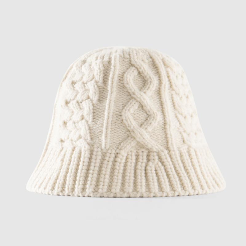 LOOKING4U Knit Cable Bucket Hat C1 Ivory