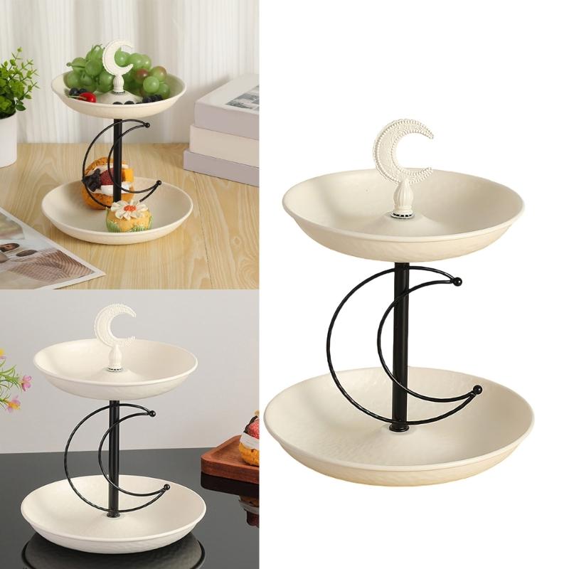 Two Tiers Iron Appetizer Plate Double Deck Design Ample Space for Parties Home Accent Snacks Display Plate
