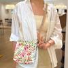 Blommig Canvas Crossbody Sminkväska med Stor Kapacitet - Fräsch Stil, Nationell Design, Pendlaraxelväska