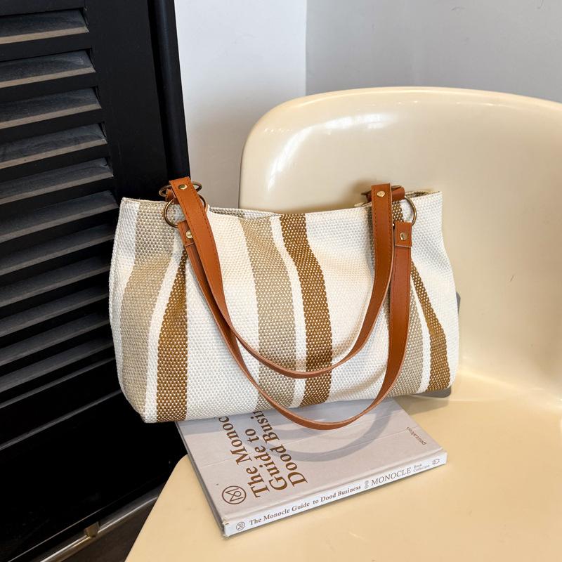 

Вместительная наплечная сумка, новая простая повседневная сумка-тоут в вертикальную полоску, модная сумка с контрастными цветами