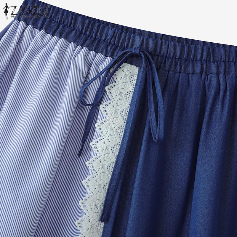 ZANZEA Women Casual Elastic Waist Loose Patchwork Floral Long Skirts