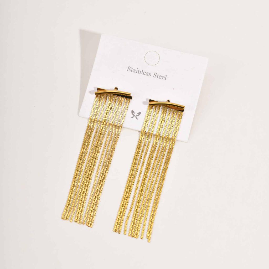 Orecchini Pendenti Lunghi con Nappe Placcati Oro di Lusso, Orecchini Pendenti a Catena con Nappe in Acciaio Inossidabile Impermeabile, Gioielli alla Moda per Donna