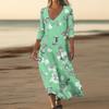 Dresses For Womens Vintage Print Tunic Waisted Midi Dress Summer Casual  3/4 Sleeve Dress