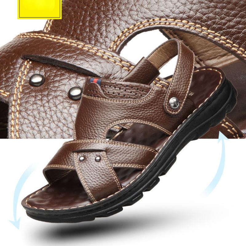 Fashion Summer Men Leather Sandals Genuine Leather Non-slip Men Shoes Slippers Outdoor Thick-soled Beach Shoes Comfor Soft Men Sandalias