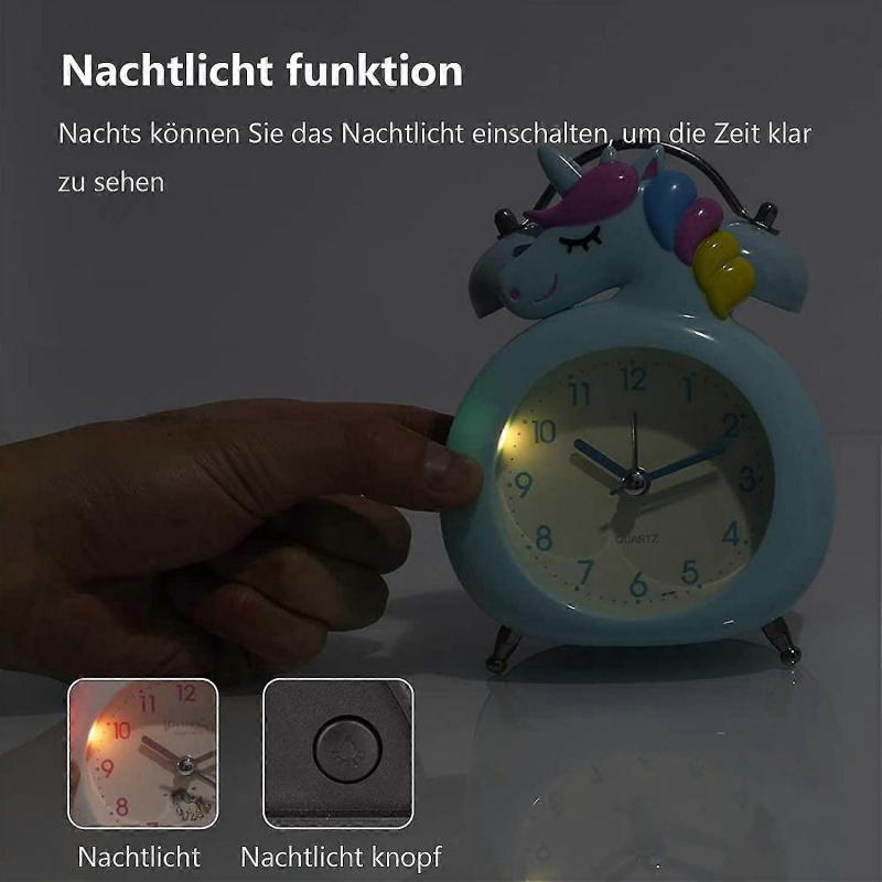 Kids Alarm Clock, Silent Clock With Night Light And Loud Alarm, Easy To Set, Battery Operated Cute Unicorn Double Bells Clock Decorative For Girls Stu