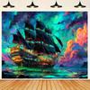 1pc Anime Pirate Ship Canvas Wall Tapestry  UV Reactive Fantasy Stars Vibrant Sailing Ship Design Polyester Horizontal Hangi
