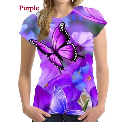 New Fashion Summer Floral Womens T Shirt  3D Butterfly and Flowers T Shirt Short Sleeved Soft Comfort Top Tees