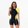 New Color-blocked Short-sleeved Conservative One-piece Swimsuit Women's Foreign Trade European and American Tight-fitting Boxer Zipper Swimsuit