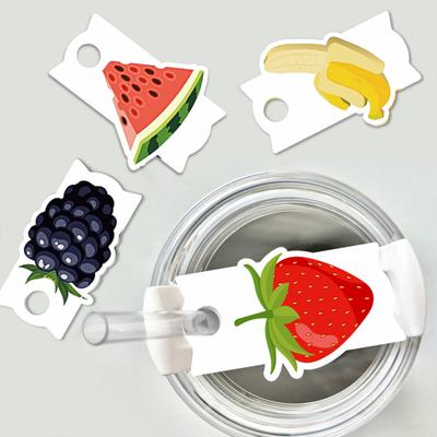 Etiquetas de acrílico para tapas de vasos, diseño con patrón de frutas, etiquetas de identificación elegantes para vasos, placa con nombre para tapas de vasos de 40 oz